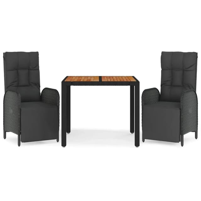 vidaXL 3-Tlg Garten-Essgruppe mit Kissen Schwarz Poly Rattan 3185074