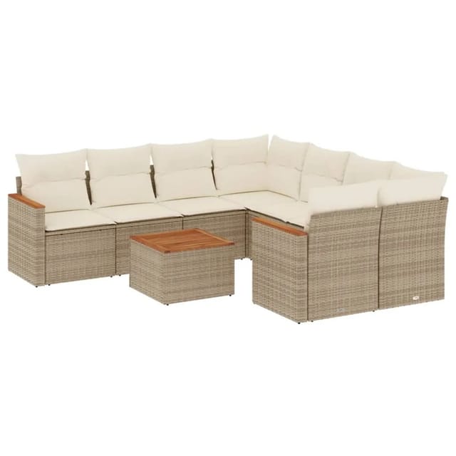 vidaXL 9-Tlg Garten-Sofagarnitur mit Kissen Beige Poly Rattan 3225827