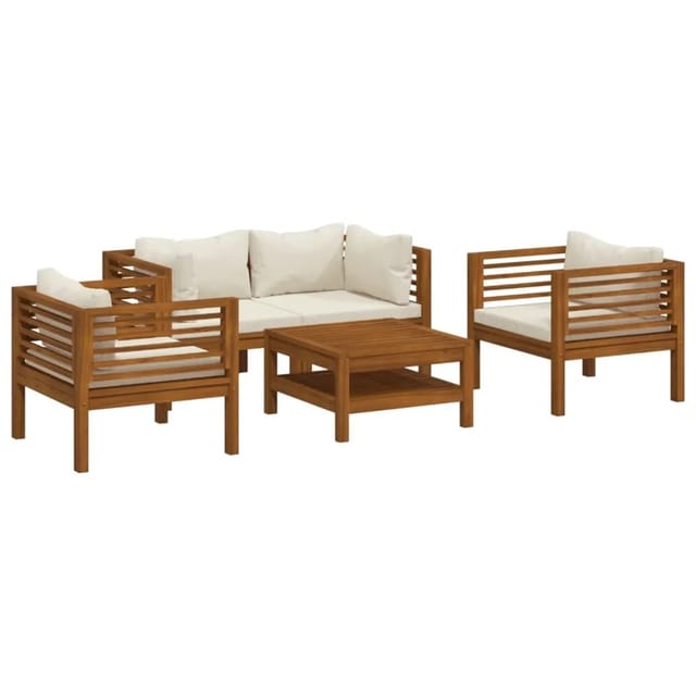 vidaXL 5-Tlg Garten-Lounge-Set mit Creme Kissen Massivholz Akazie 3086934