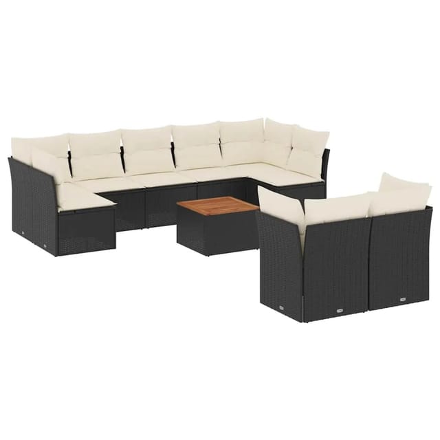 vidaXL 10-Tlg Garten-Sofagarnitur mit Kissen Schwarz Poly Rattan 3256140