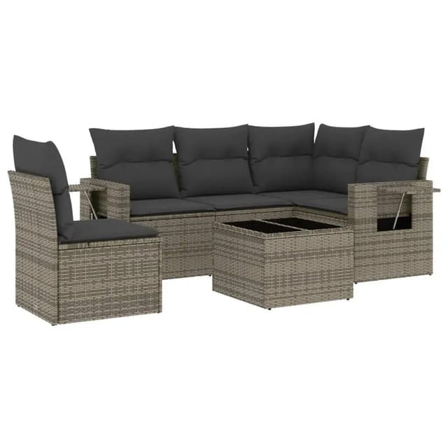 vidaXL 6-Tlg Garten-Sofagarnitur mit Kissen Schwarz Poly Rattan 3220174