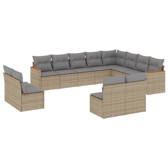 vidaXL 12-Tlg Garten-Sofagarnitur mit Kissen Beige Poly Rattan 3226472