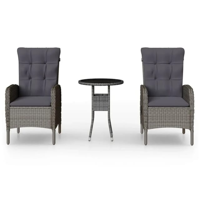 vidaXL 3-Tlg Garten-Bistro-Set Poly Rattan Grau 3058542