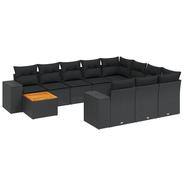 vidaXL 11-Tlg Garten-Sofagarnitur mit Kissen Schwarz Poly Rattan 3257959