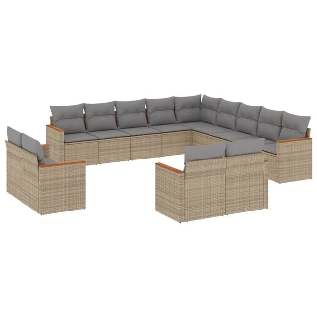 vidaXL 13-Tlg Garten-Sofagarnitur mit Kissen Beige Poly Rattan 3226528