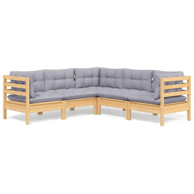 vidaXL 5-Tlg Garten-Lounge-Set mit Grauen Kissen Kiefer Massivholz 3096670