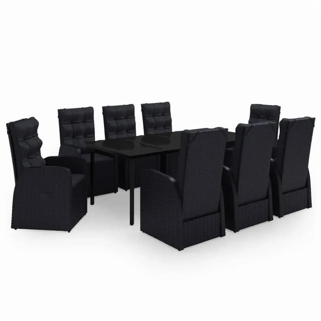 vidaXL 9-Tlg Garten-Essgruppe mit Kissen Schwarz 3099484