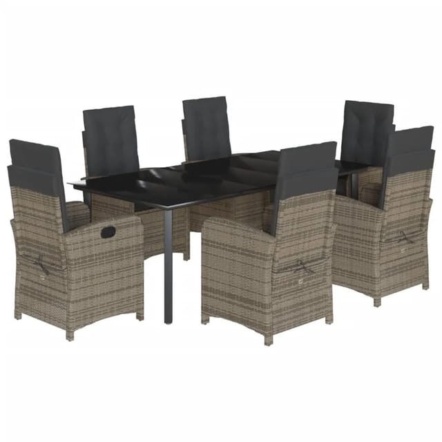 vidaXL 7-Tlg Garten-Essgruppe mit Kissen Grau Poly Rattan 3212367