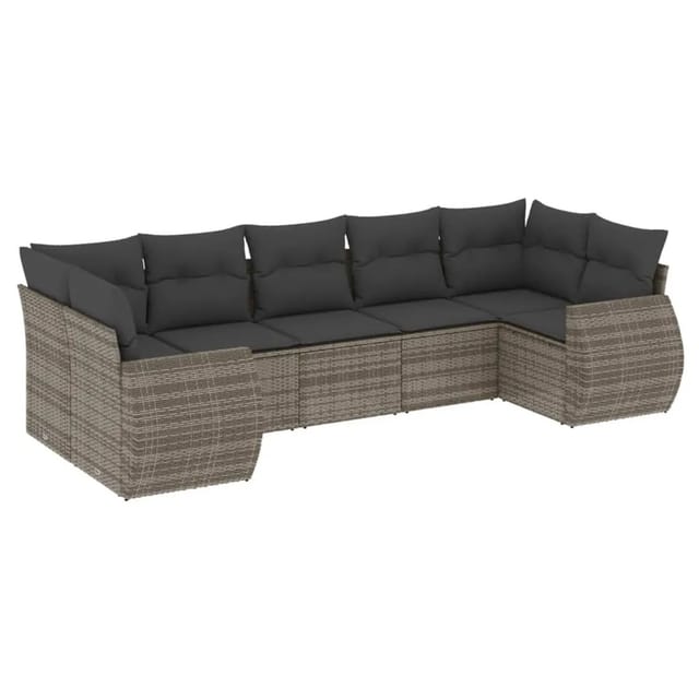 vidaXL 7-Tlg Garten-Sofagarnitur mit Kissen Grau Poly Rattan 3254127