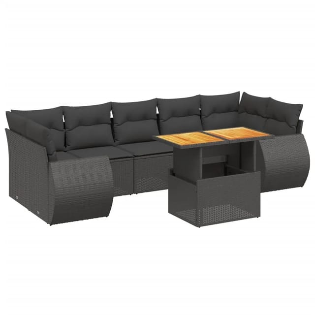 vidaXL 8-Tlg Garten-Sofagarnitur mit Kissen Schwarz Poly Rattan 3272105