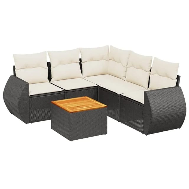 vidaXL 6-Tlg Garten-Sofagarnitur mit Kissen Schwarz Poly Rattan 3224999