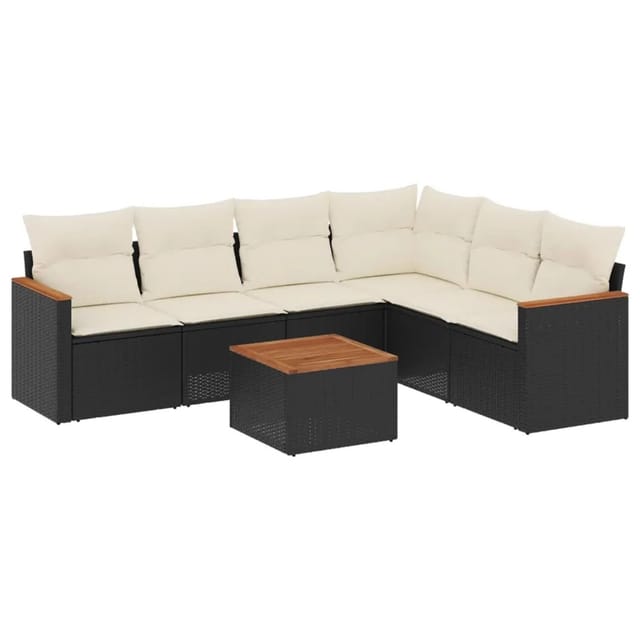 vidaXL 7-Tlg Garten-Sofagarnitur mit Kissen Schwarz Poly Rattan 3226007