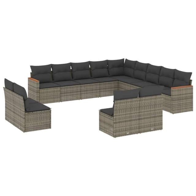 vidaXL 13-Tlg Garten-Sofagarnitur mit Kissen Grau Poly Rattan 3258889