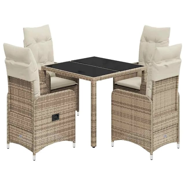 vidaXL 5-Tlg Garten-Bistro-Set mit Kissen Beige Poly Rattan 3277096