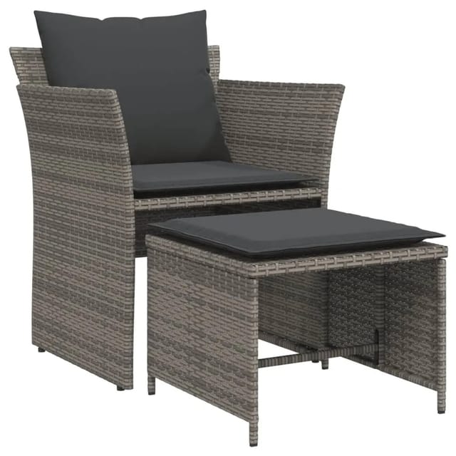 vidaXL Gartenstuhl mit Fußhocker Grau Poly Rattan 368618