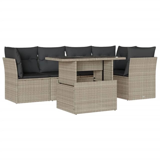 vidaXL 6-Tlg Garten-Sofagarnitur mit Kissen Hellgrau Poly Rattan 3266572