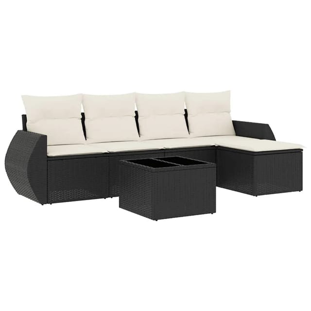 vidaXL 6-Tlg Garten-Sofagarnitur mit Kissen Schwarz Poly Rattan 3253633
