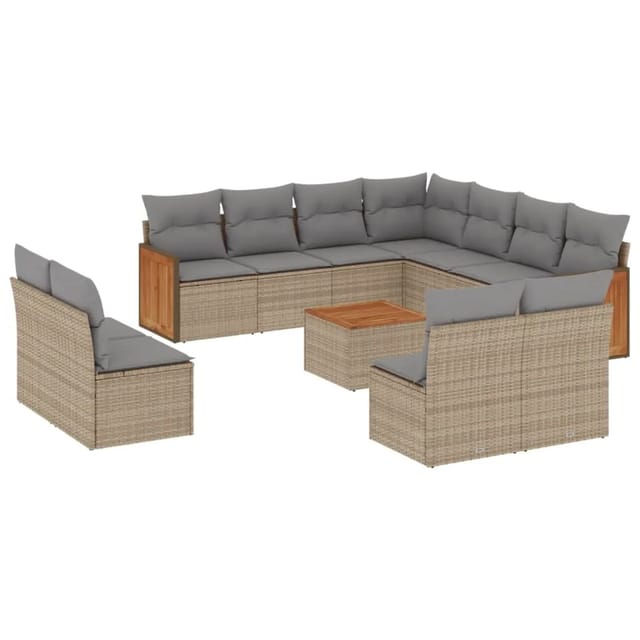 vidaXL 12-Tlg Garten-Sofagarnitur mit Kissen Beige Poly Rattan 3260176