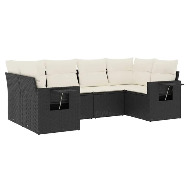 vidaXL 6-Tlg Garten-Sofagarnitur mit Kissen Schwarz Poly Rattan 3252913