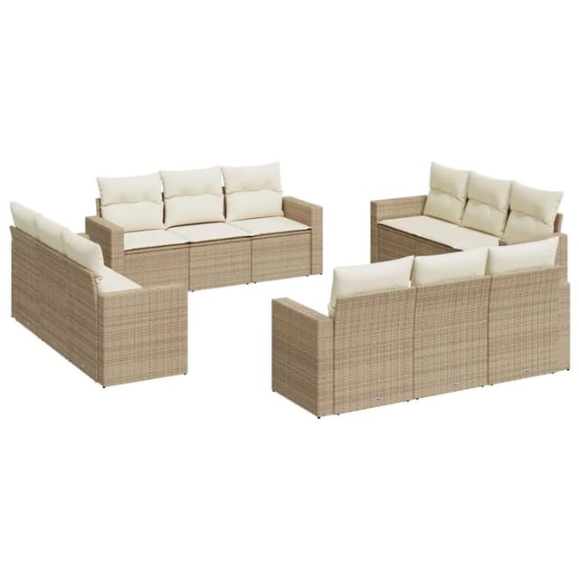 vidaXL 12-Tlg Garten-Sofagarnitur mit Kissen Beige Poly Rattan 3218758