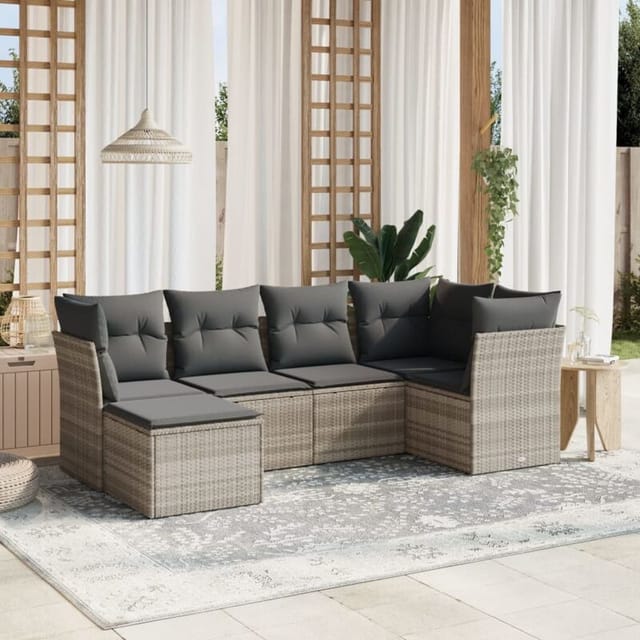 vidaXL 6-Tlg Garten-Sofagarnitur mit Kissen Hellgrau Poly Rattan 3263178