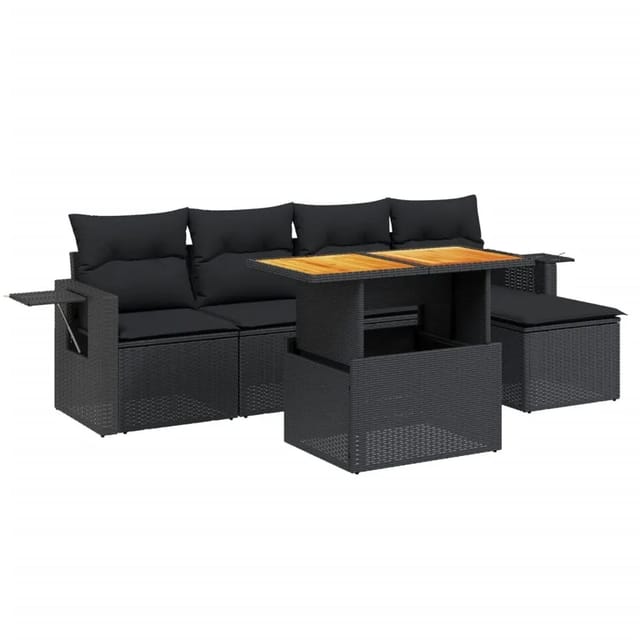 vidaXL 6-Tlg Garten-Sofagarnitur mit Kissen Schwarz Poly Rattan 3271727