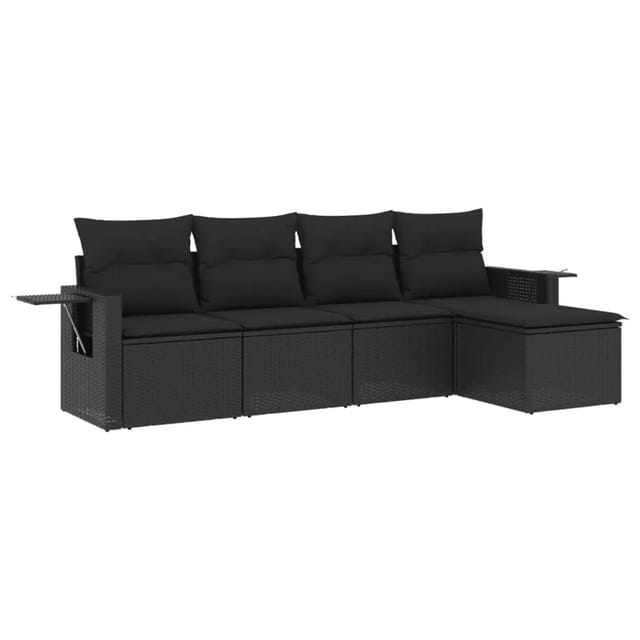 vidaXL 5-Tlg Garten-Sofagarnitur mit Kissen Schwarz Poly Rattan 3220084