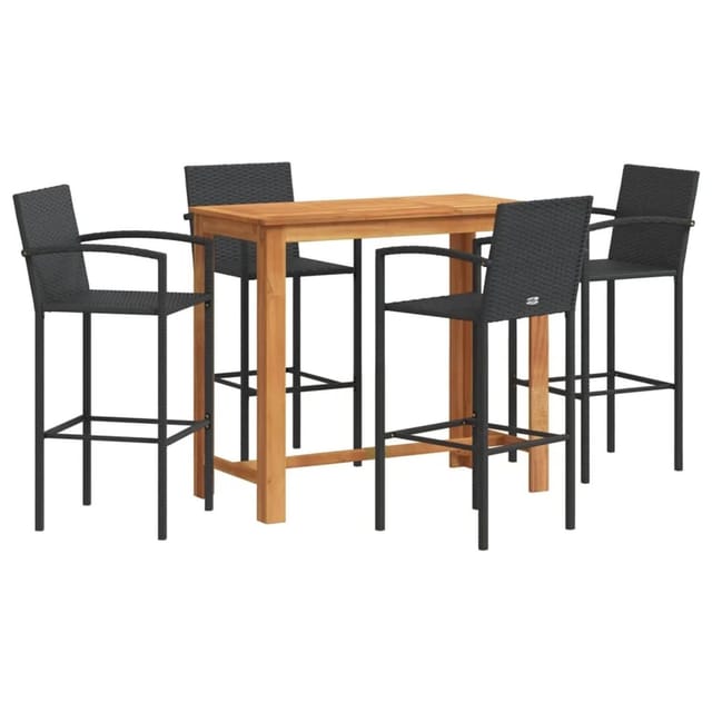 vidaXL 5-Tlg Gartenbar-Set Schwarz Massivholz Akazie und Poly Rattan 3295289