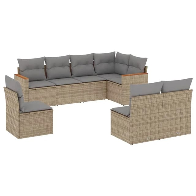 vidaXL 8-Tlg Garten-Sofagarnitur mit Kissen Beige Poly Rattan 3226045