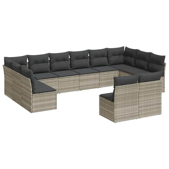 vidaXL 12-Tlg Garten-Sofagarnitur mit Kissen Hellgrau Poly Rattan 3250211