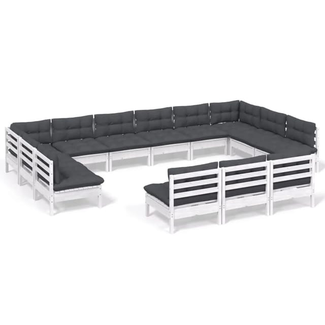 vidaXL 13-Tlg Garten-Lounge-Set mit Kissen Weiß Kiefer Massivholz 3097236