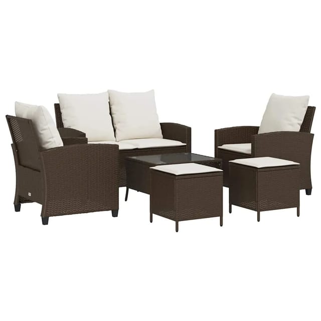 vidaXL 6-Tlg Garten-Sofagarnitur mit Kissen Braun Poly Rattan 3324578