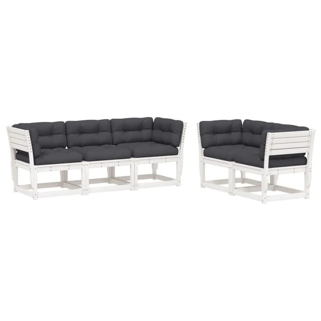 vidaXL 5-Tlg Garten-Sofagarnitur mit Kissen Weiß Massivholz Kiefer 3217001