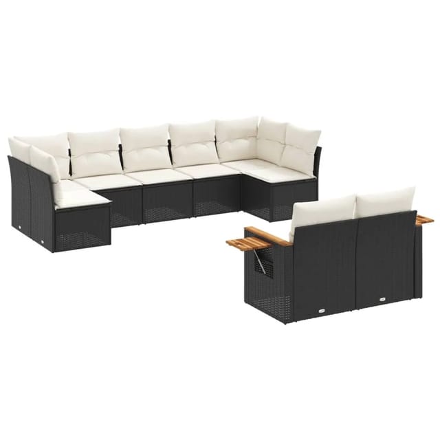 vidaXL 9-Tlg Garten-Sofagarnitur mit Kissen Schwarz Poly Rattan 3259529