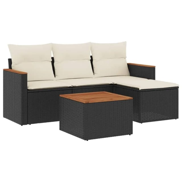 vidaXL 5-Tlg Garten-Sofagarnitur mit Kissen Schwarz Poly Rattan 3225909