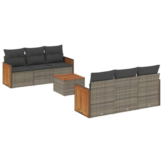 vidaXL 7-Tlg Garten-Sofagarnitur mit Kissen Grau Poly Rattan 3227474