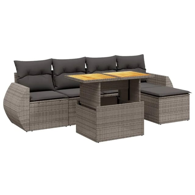 vidaXL 6-Tlg Garten-Sofagarnitur mit Kissen Grau Poly Rattan 3272173