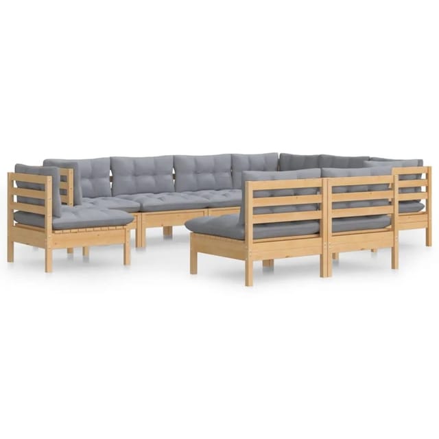 vidaXL 9-Tlg Garten-Lounge-Set mit Grauen Kissen Kiefer Massivholz 3096742