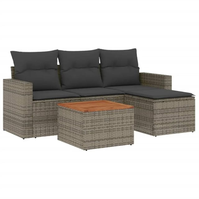 vidaXL 5-Tlg Garten-Sofagarnitur mit Kissen Grau Poly Rattan 3256424
