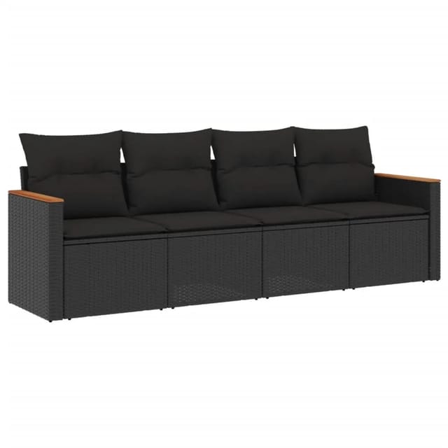 vidaXL 4-Tlg Garten-Sofagarnitur mit Kissen Schwarz Poly Rattan 3225768