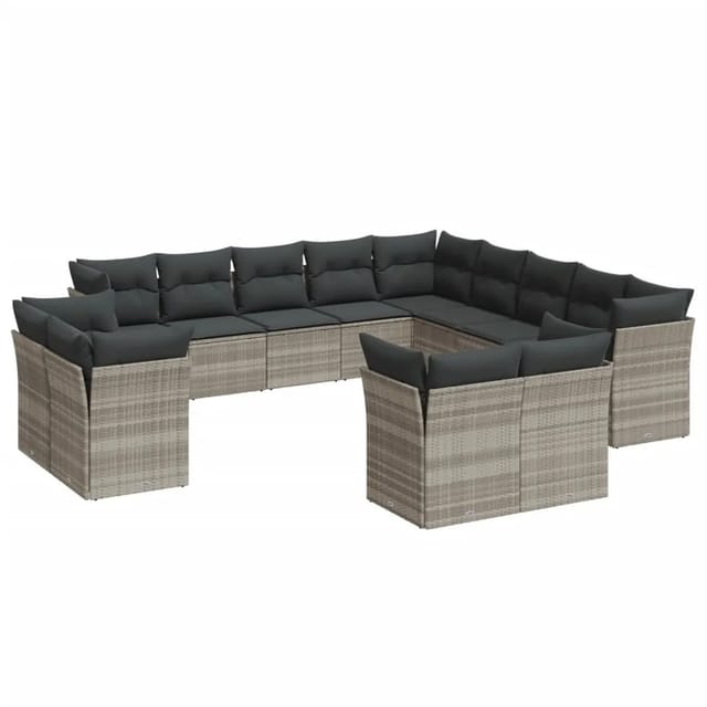 vidaXL 13-Tlg Garten-Sofagarnitur mit Kissen Hellgrau Poly Rattan 3218552