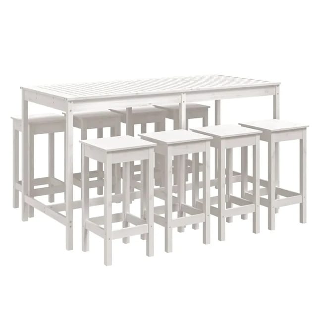 vidaXL 9-Tlg Gartenbar-Set Weiß Massivholz Kiefer 3154766