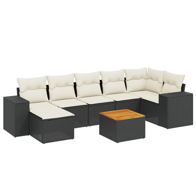 vidaXL 8-Tlg Garten-Sofagarnitur mit Kissen Schwarz Poly Rattan 3257883