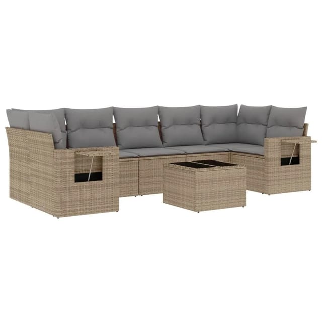 vidaXL 8-Tlg Garten-Sofagarnitur mit Kissen Beige Poly Rattan 3252276