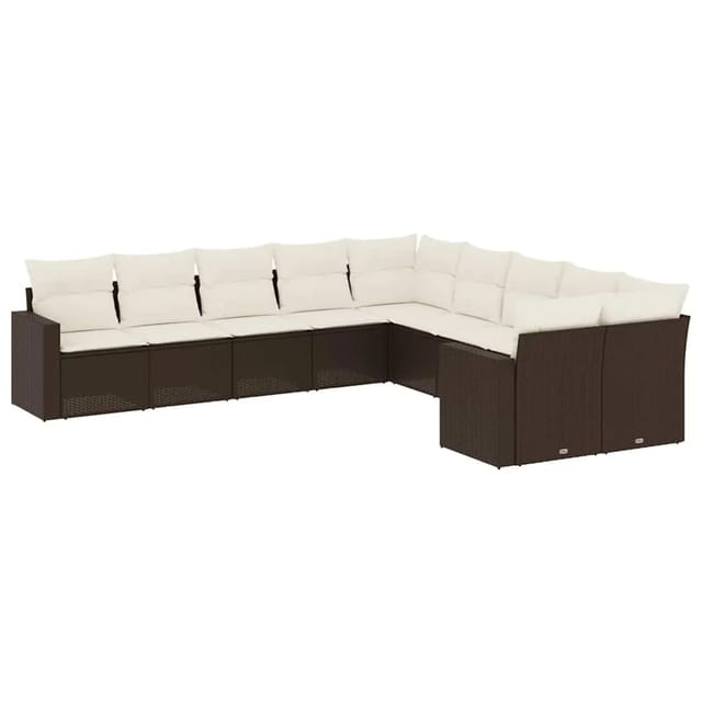 vidaXL 10-Tlg Garten-Sofagarnitur mit Kissen Braun Poly Rattan 3219503