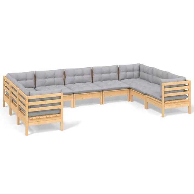 vidaXL 9-Tlg Garten-Lounge-Set mit Grauen Kissen Kiefernholz 3097318