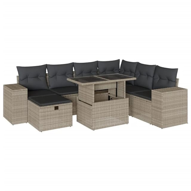 vidaXL 8-Tlg Garten-Sofagarnitur mit Kissen Hellgrau Poly Rattan 3275322