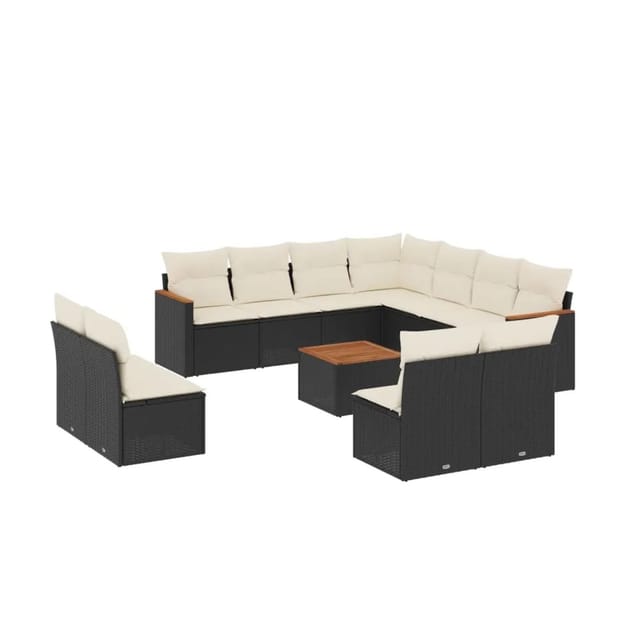 vidaXL 12-Tlg Garten-Sofagarnitur mit Kissen Schwarz Poly Rattan 3226091