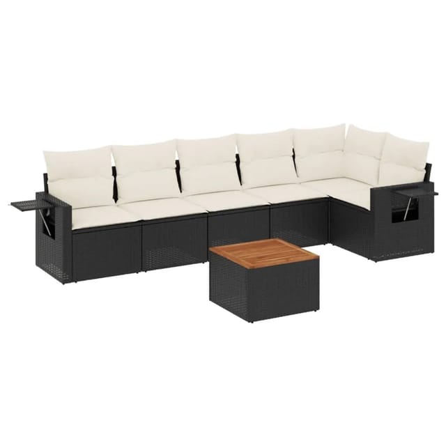 vidaXL 7-Tlg Garten-Sofagarnitur mit Kissen Schwarz Poly Rattan 3256903
