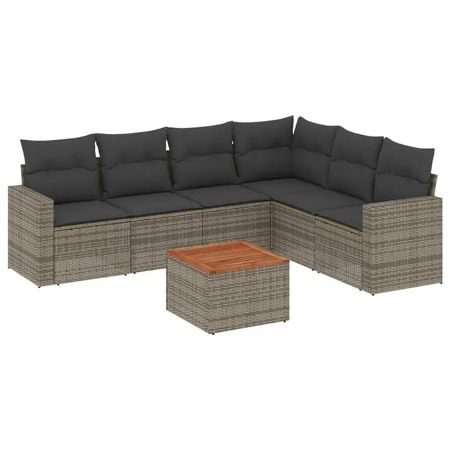 vidaXL 7-Tlg Garten-Sofagarnitur mit Kissen Grau Poly Rattan 3256473